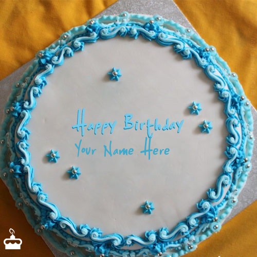 Blue Floral Birthday Cake With Name